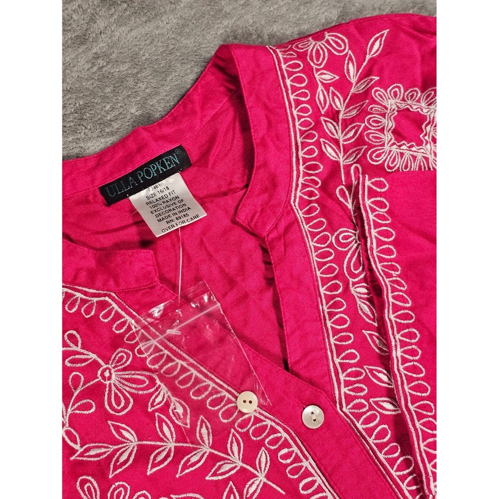 Ulla Popken Pink Embroidered Rayon Tunic Top Plus Size 16/18 Relaxed Fit NWOT